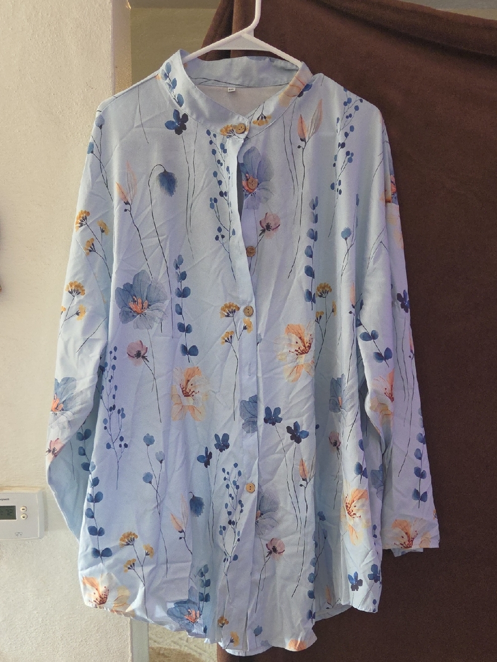 Light Blue Floral Button-Up Blouse